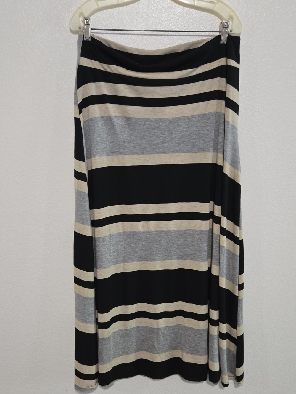Allison Brittney Striped Maxi Skirt in Black, Gray & Cream